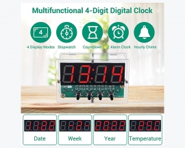 DIY Kit 4Bit Digital Electronic Clock, DC 5V Red LED Clock, Date Time Temperature Alarm Clock SMD Soldering Practice Kit